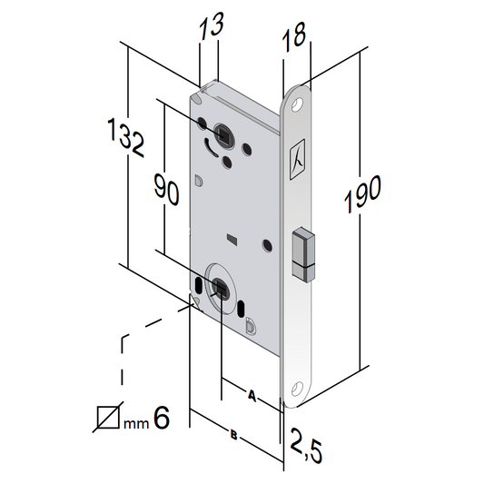 Bonaiti 48D610508E magnetic mortise lock for interior doors