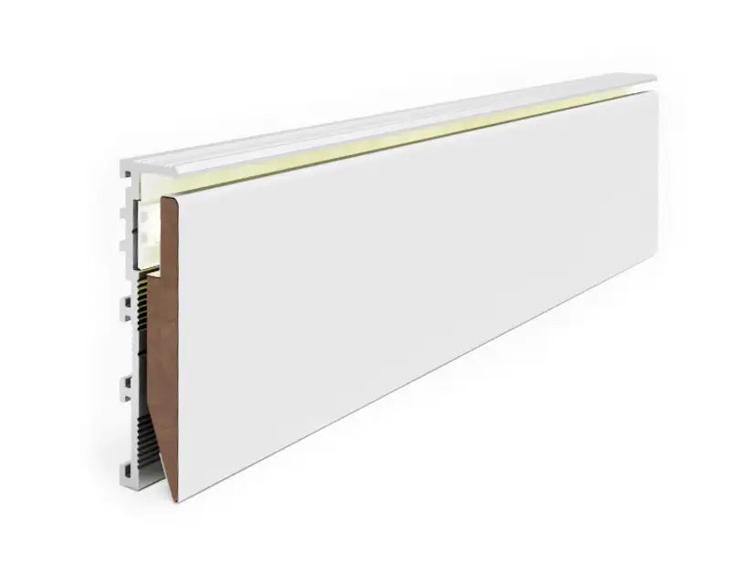 Flush baseboard with LED light.