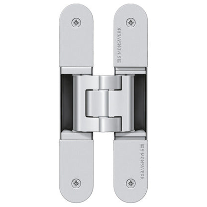 Simonswerk Tectus 340 3-way adjustable concealed door hinge in stainless steel finish.