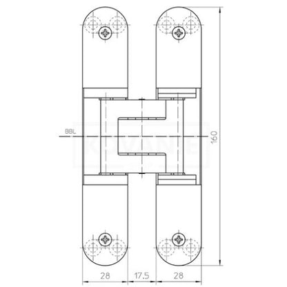 Simonswerk Tectus TE 340 3D concealed door hinge - technical diagram (drawing)
