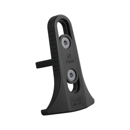 Drill Jig by Griffwerk helps drill holes for connecting rods used with European door locks and European door levers.