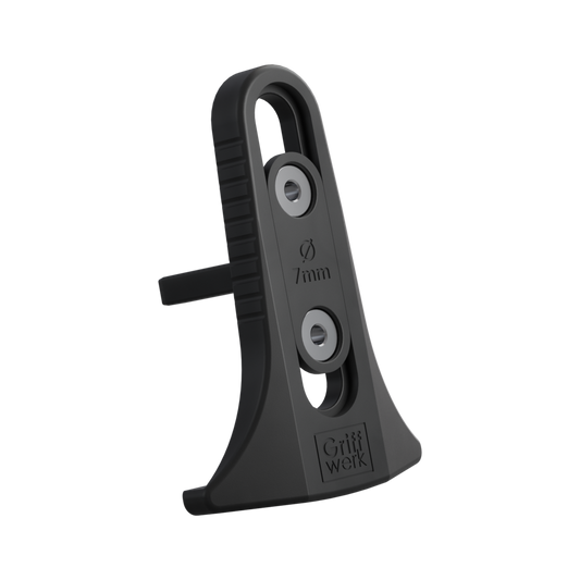 Drill Jig by Griffwerk helps drill holes for connecting rods used with European door locks and European door levers.
