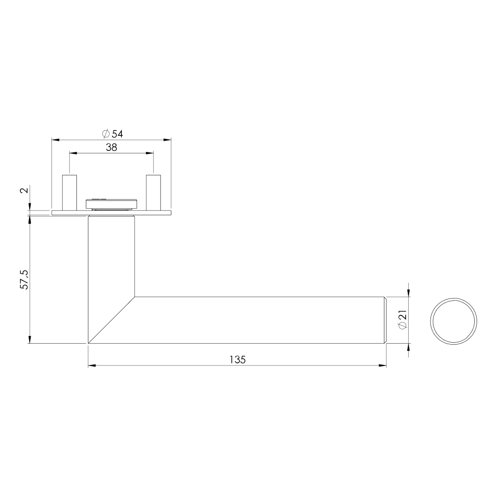 Griffwerk Lucia Piatta S architectural door hardware schematic, dimensions in millimeters.