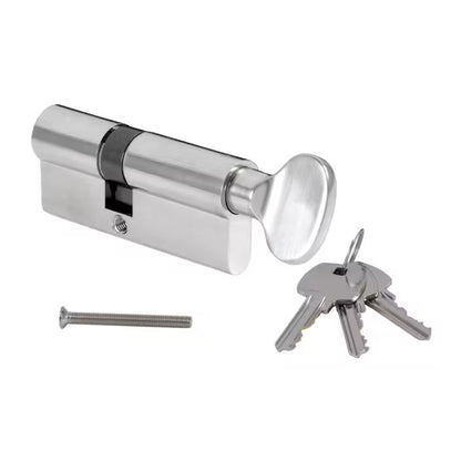 MPK Euro Profile Cylinder with a 30/35 mm split and a thumbturn, in matte nickel finish.