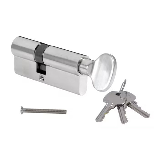 MPK Euro Profile Cylinder with a 30/35 mm split and a thumbturn, in matte nickel finish.