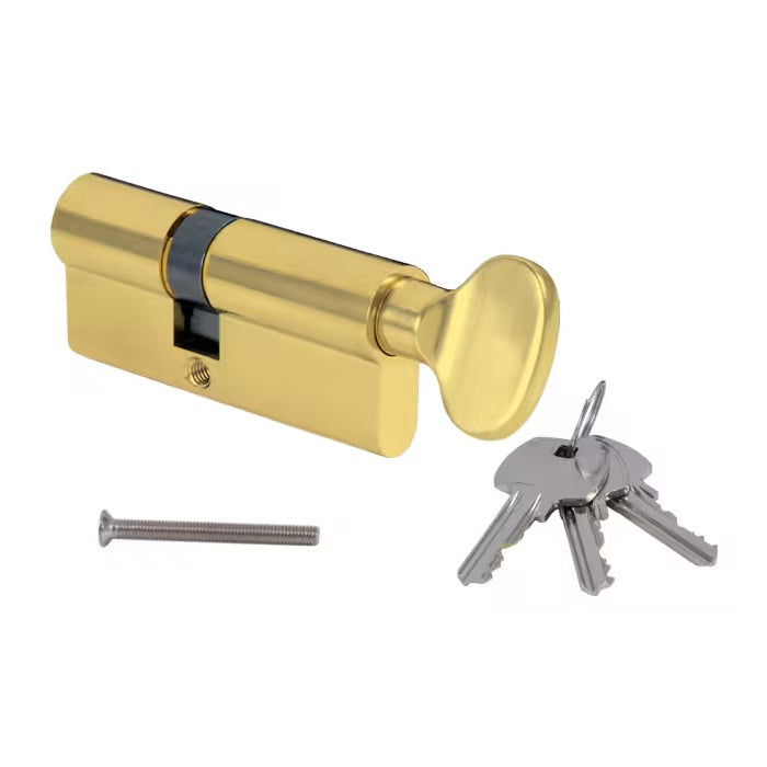 MPK Euro Profile Cylinder with a 30/35 mm split and a thumbturn, in gold / brass finish.