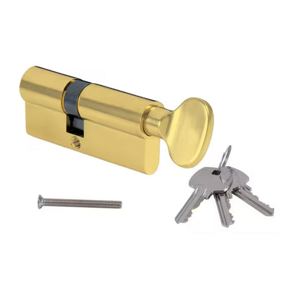 MPK Euro Profile Cylinder with a 30/35 mm split and a thumbturn, in gold / brass finish.