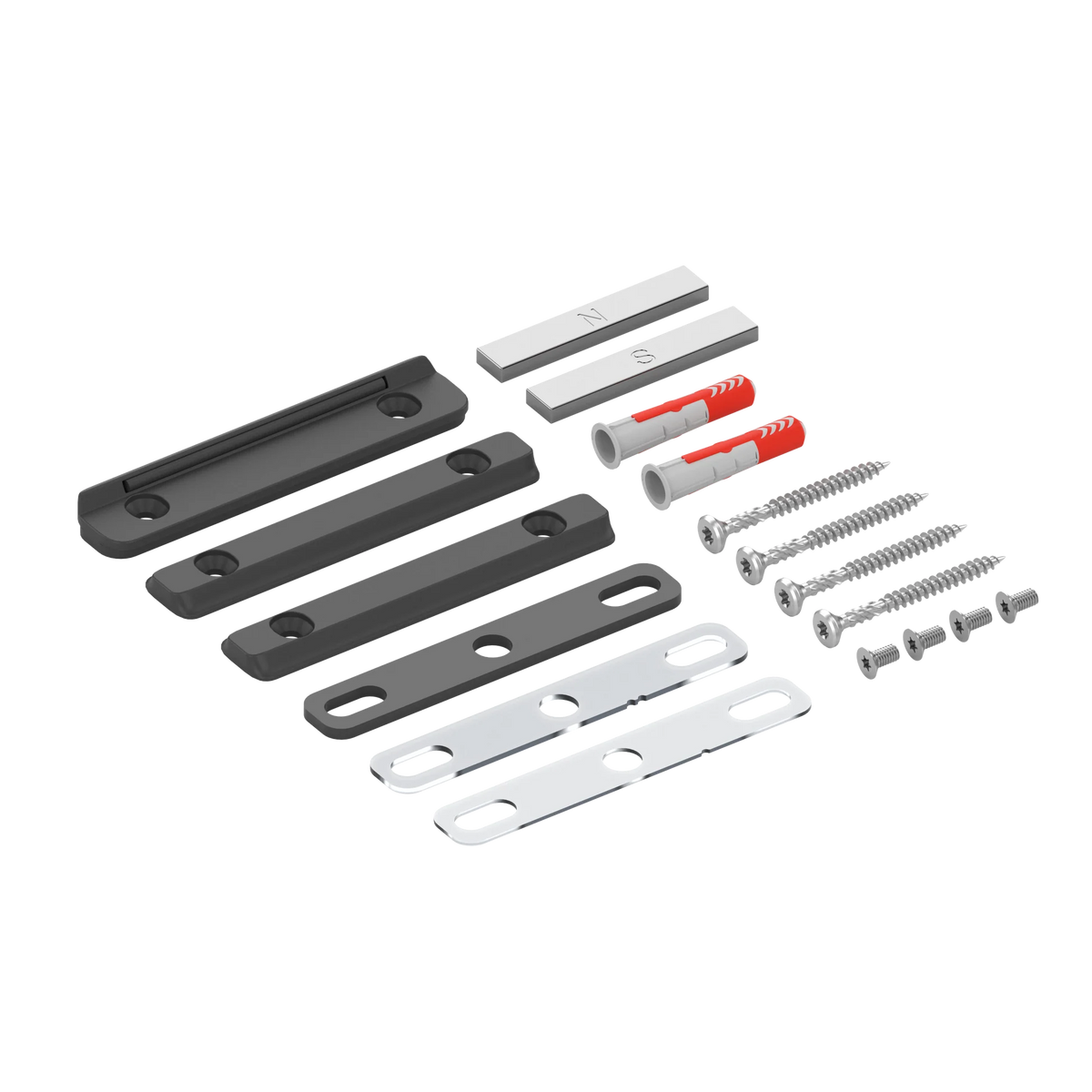 A hardware mounting kit with a 1-way and 2-way magnetic catch for a pivot door. Developed by Portapivot for any pivot door including pivot doors quipped with Stealthpivot adjustable pivot door hinges.