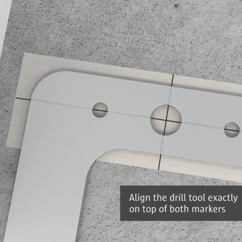Installation tool for Portapivot Stealthpivot pivot hinges used to align drill holes for the top and bottom pivot hinge mount. 