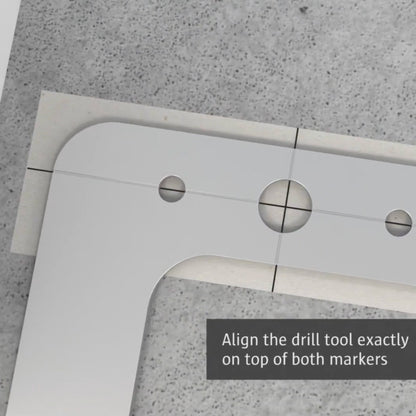 Installation tool for Portapivot Stealthpivot pivot hinges used to align drill holes for the top and bottom pivot hinge mount. 