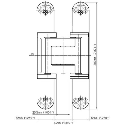 Simonswerk Tectus TE 540 3D A8 3-way adjustable concealed door hinge technical diagram and dimensions