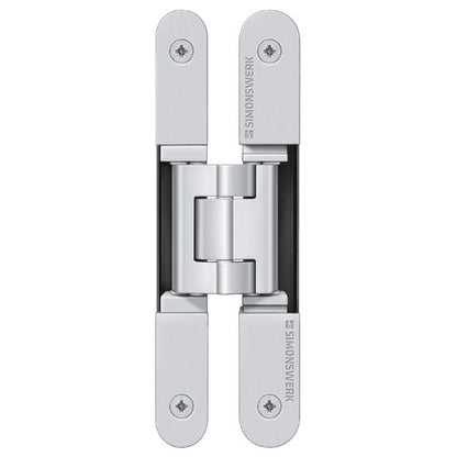 Concealed door hinge Tectus TE 240 3D in satin nickel finish.