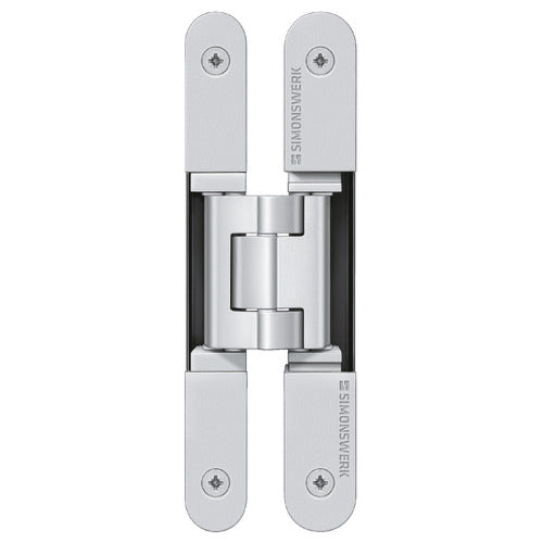 Concealed door hinge Tectus TE 240 3D in satin nickel finish.