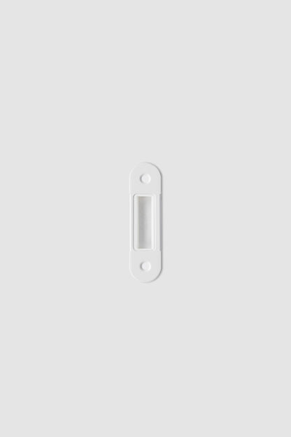 Verum Striker Plate for magnetic mortise lock, with adjustable socket <-> 2 mm. White finish.