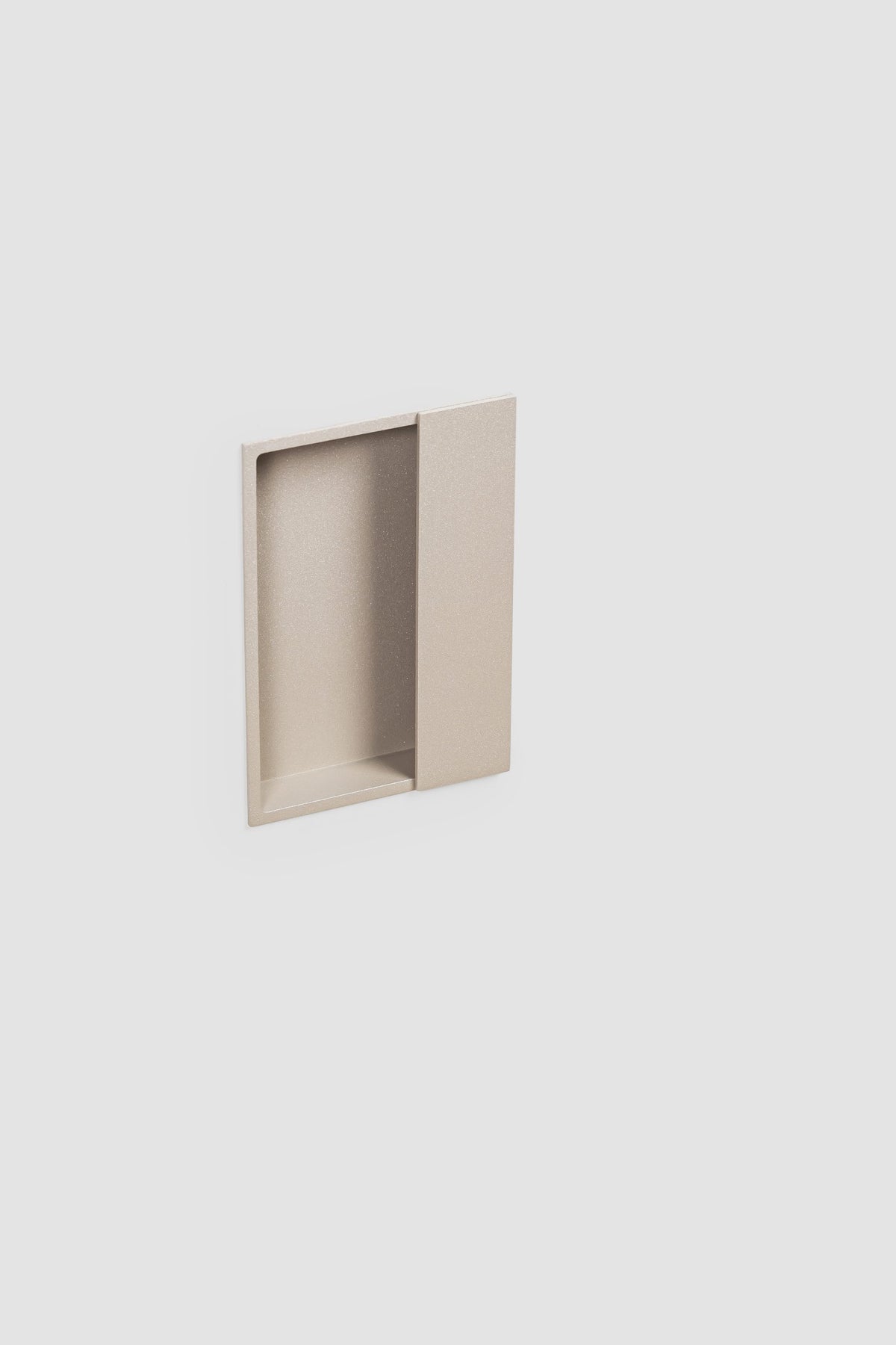 Verum Miles, a rectangular minimalist Italian moon gray recessed door pull for sliding barn doors, pocket doors, and single/double closet doors.