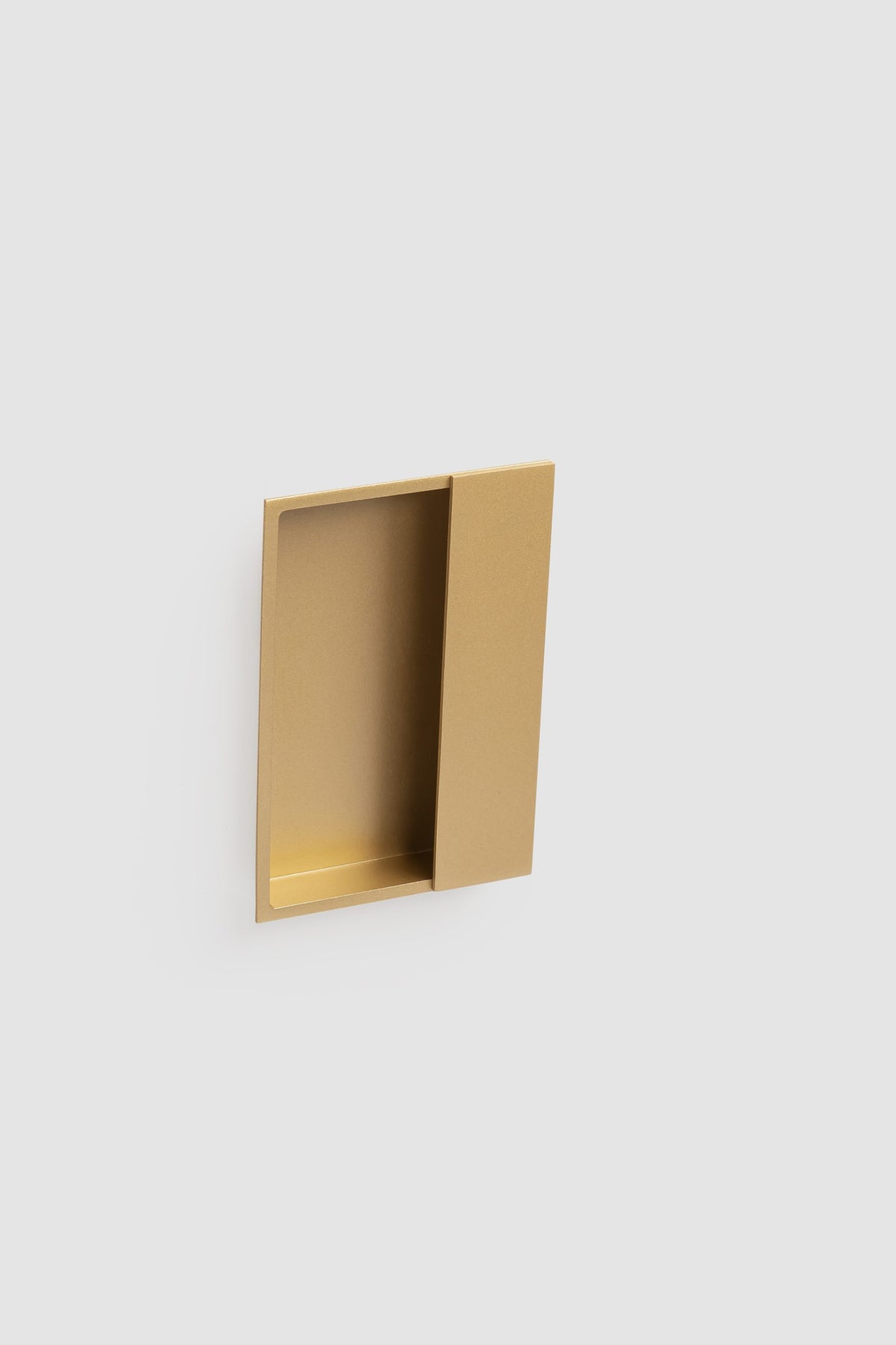 Verum Miles, a rectangular minimalist Italian venetian gold recessed door pull for sliding barn doors, pocket doors, and single/double closet doors.