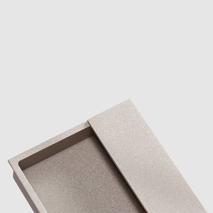 Verum Miles rectangular flush pull in moon grey finish. Architectural door hardware for barn doors, pocket doors, closet doors with magnetic latches. Made in Italy by Verum.