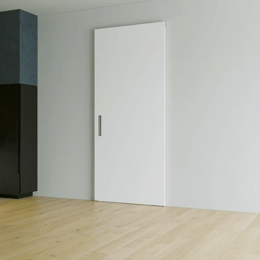 Wingburg Invisible Magic Barn Door - visual animation of modern home trackless barn door.